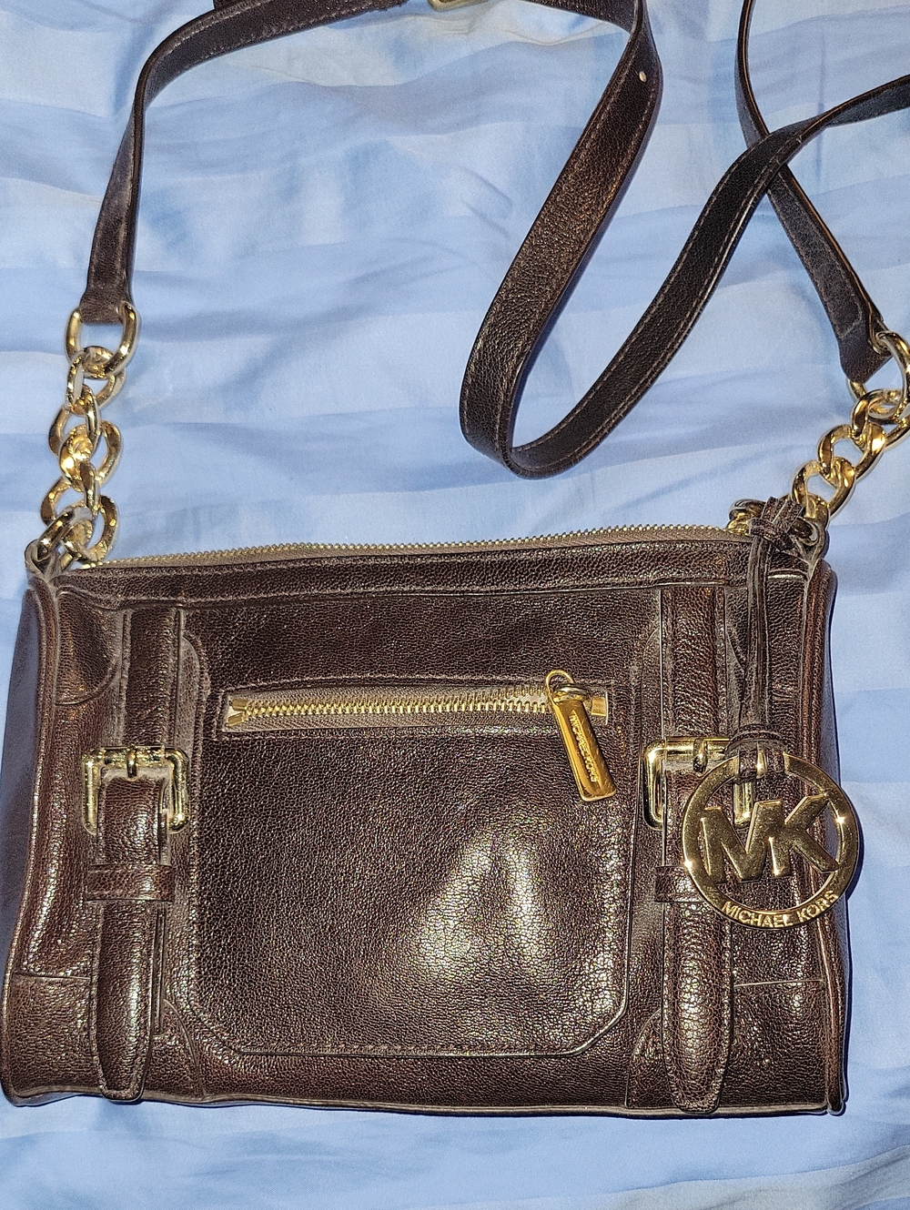 Michael Kors Dark Brown Leather Crossbody with Gold Hardware